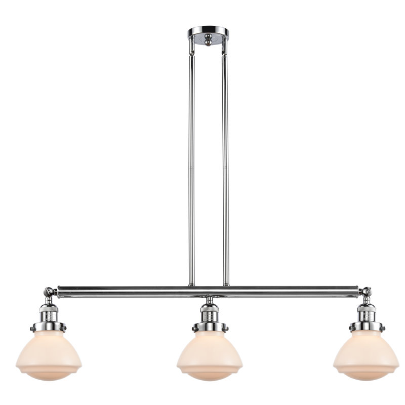 Chesterville 3 - Light Kitchen Island Pendant, Matte White, Polished Chrome, 6 Watt Vinage LED Bulb