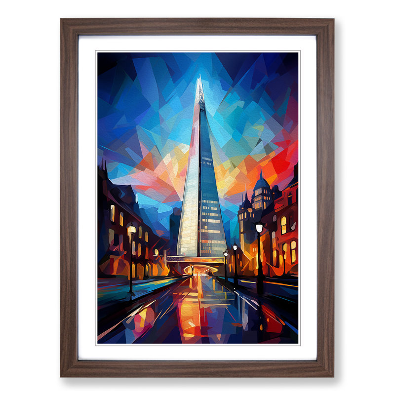 The Shard Cubism - Framed Print, 34cm H x 25cm W x 2cm D, Walnut 