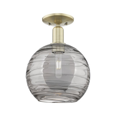 Arcadia - Athens Deco Swirl - 1 Light 10" Semi-Flush Mount - Antique Brass Finish - Light Smoke Deco Swirl Shade