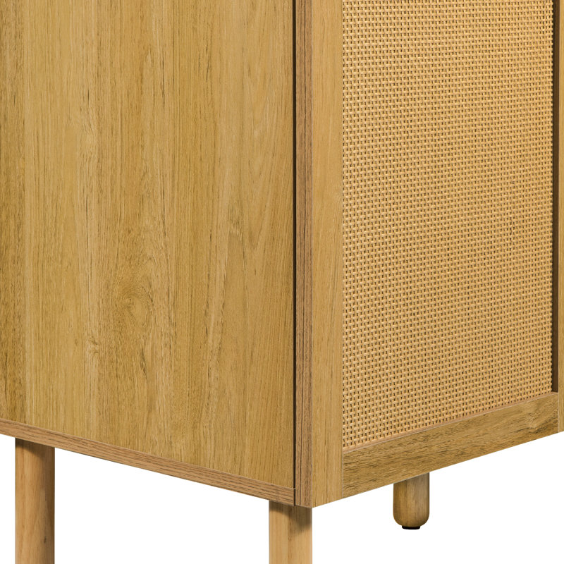Brown Synthetic Rattan 3-Door Sideboard with Black Top