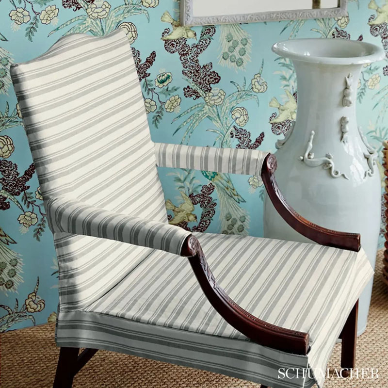 Tissu capri Schumacher x Miles Redd, Grège / blanc