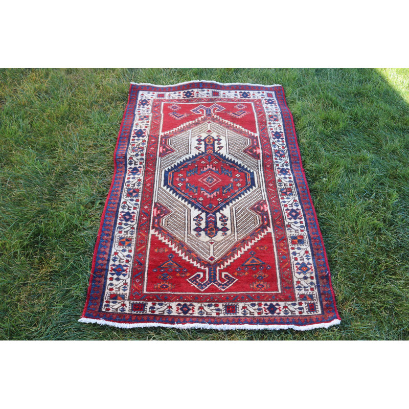 Tapis turc rétro fait à la main en laine rouge pour une esthétique anatolienne authentique