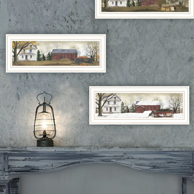«Trendy Decor 4U», 4 pièces, vignettes, quatre saisons, Homestead, art mural encadré blanc pour le salon, impression d'art mural de chambre à coucher pour la décoration intérieure par Billy Jacobs