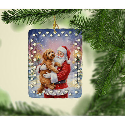 Ornement en porcelaine Labradoodle avec le Père Noël
