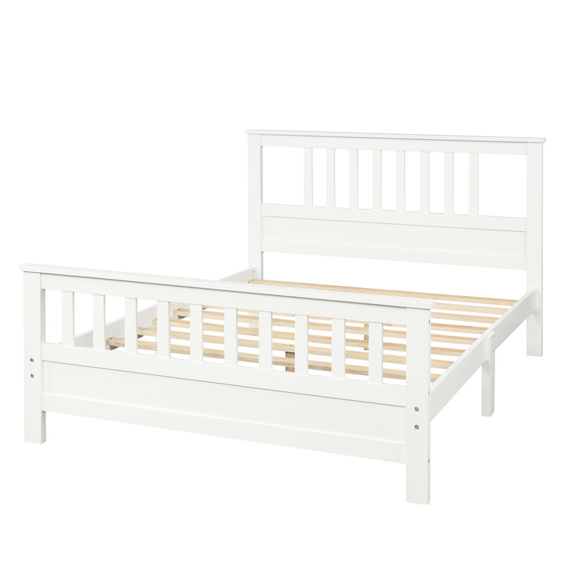 Lit double en bois blanc avec tête de lit de 42 po, 26,3, 10 lattes robustes et lit stable, facile à entretenir
