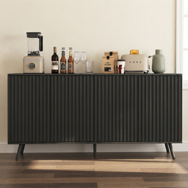 Buffet 59 po avec rangement - noir, Black