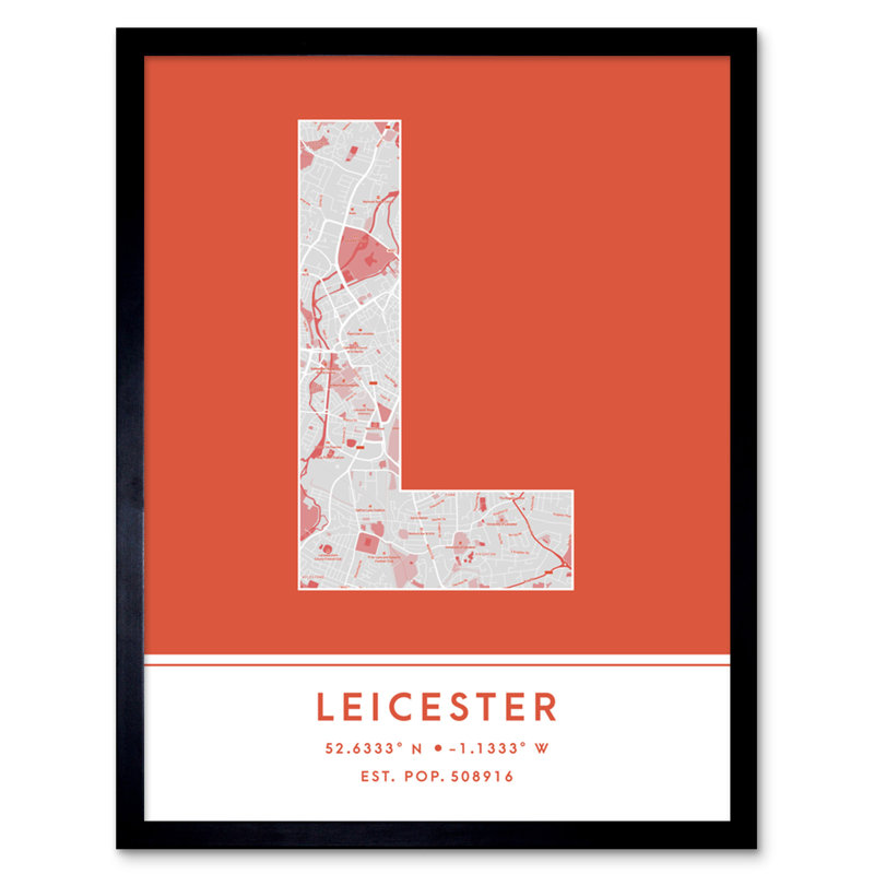 Leicester City Map Leicester England United Kingdom City Map Orange - Single Picture Frame Typography