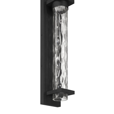 Talamantez 20-inch Textured Black LED Exterior Wall Sconce with Clear Water Glass Shade
