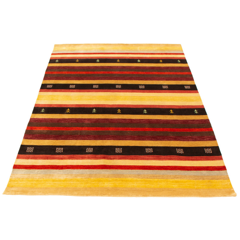 Tapis jaune / rouge / brun en laine tissé à la main 6 pi 2 po x 9 pi 2 po Buchy