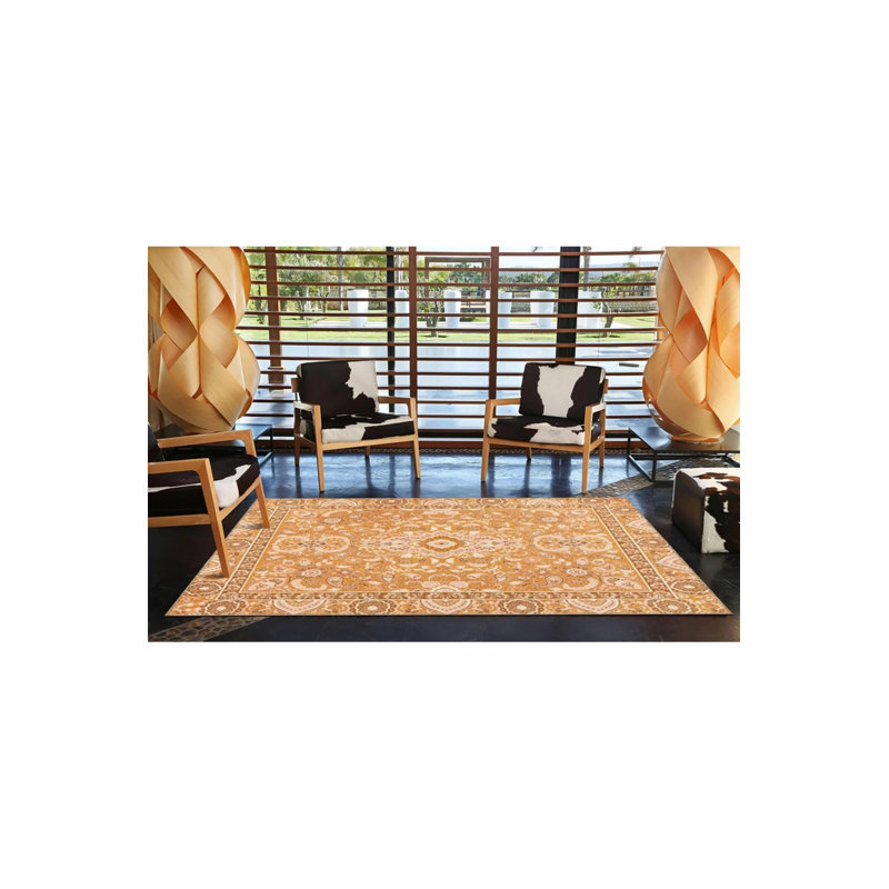 Tapis décoratif géométrique moderne dans des tons de jaune traditionnel, Tapis de couloir 2 pi 6 po x 6 pi 7 po