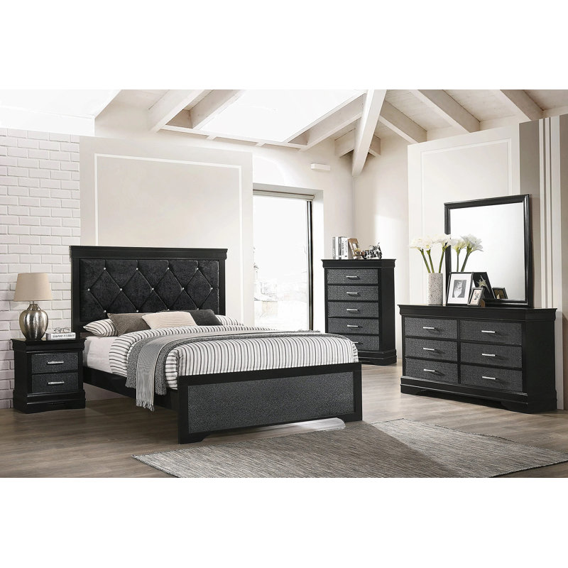 Tête de lit double tapissier en tissu, Double, Noir, noir, noir, noir