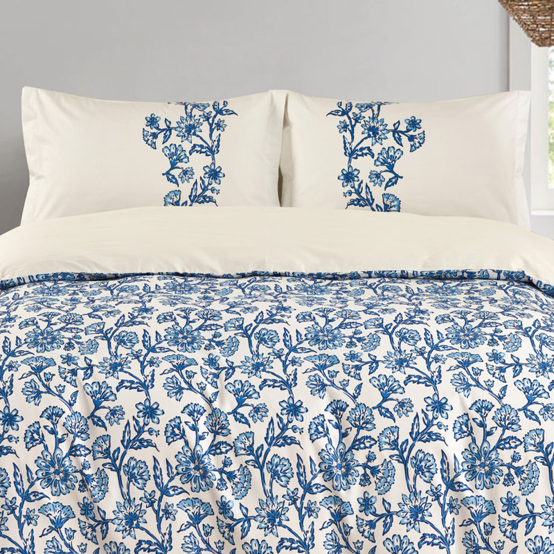 Ensemble d'édredon 5 pièces Johnson Home - 100% coton, Édredon très grand + 2 taies décoratives + 2 ta, Blue Meadows