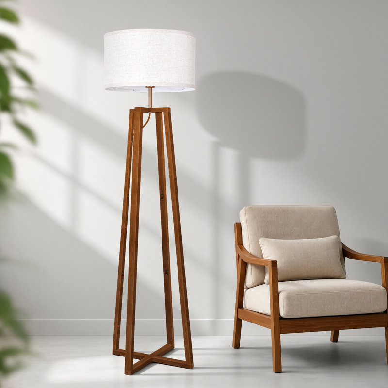 156 H cm Powder Coated Tripod Floor Lamp, Cream coloured