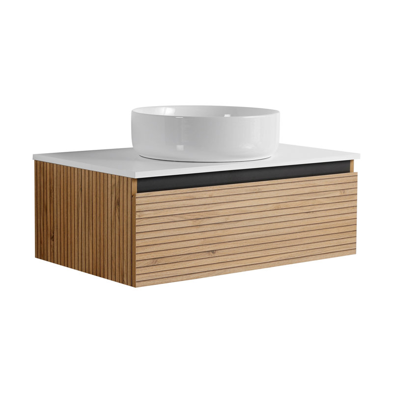 Wall-Mounted Bathroom Vanity with Ceramic Sink, 1-Soft-Close Drawer, 11.12 "H x29.52"W x 18.92"D, Light Coffee