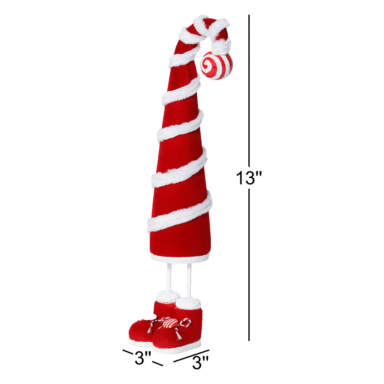 Whimsical Candy Cane Hat Christmas Figurine, 13" H x 3" W x 3" D