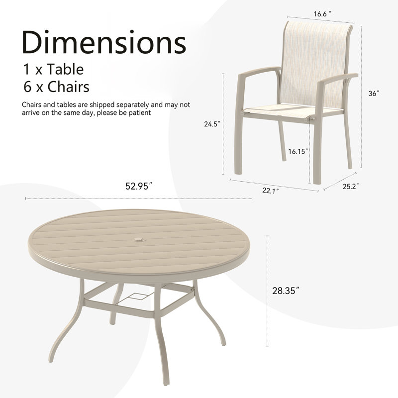 7 Pieces Patio Dining Set, Sandstone