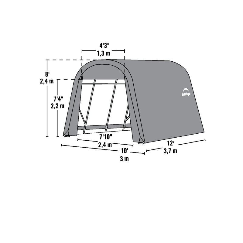 Round Style Shelter, Green Cover, 8' H x 10' W x 12' D, Green