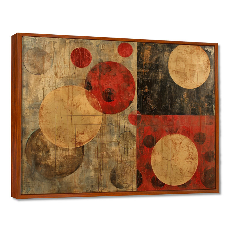 Rétro modernisme circulaire - art mural géométrique, Cadre flottant brun, H 12 po x l 20 po