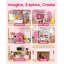Maison de poupée en bois Suteck, grande maison de poupée en bois rose avec 39 accessoires pour filles