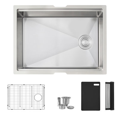 Évier de cuisine encastré sous plan, 63,5 cm x 48,3 cm, acier inoxydable noir graphite, calibre 16, avec accessoires intégrés, S-612WN