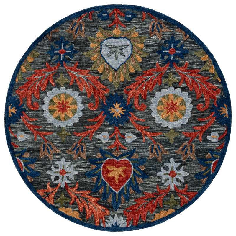Tapis floral en laine Shanise, Rond 6 pi