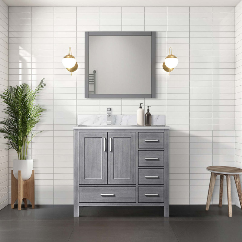 Bath Vanity,Left Offset,Faucet Set, And 34 In. Mirrors, Gray