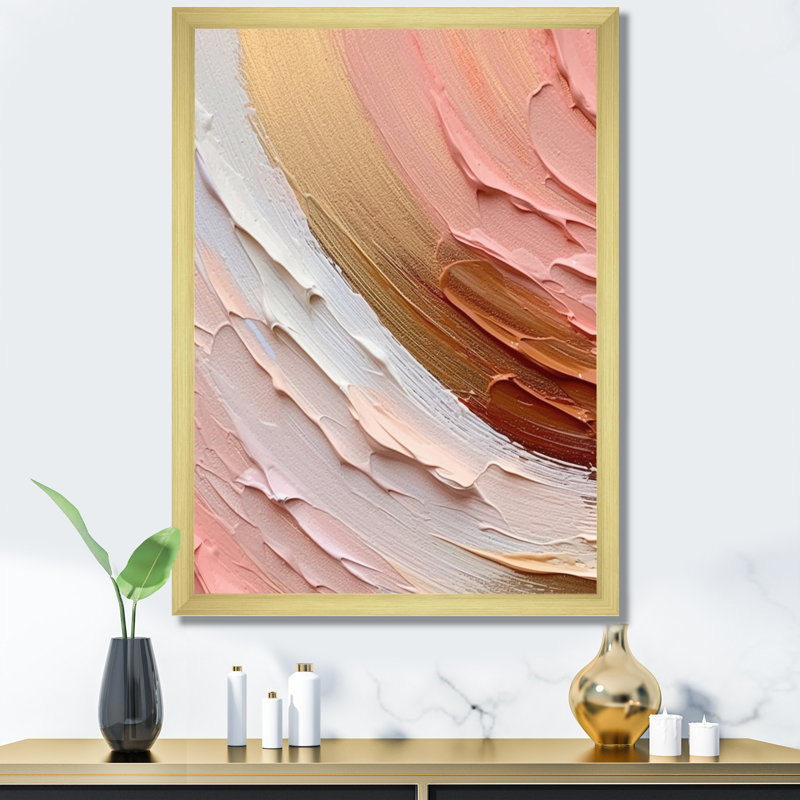«Peach and Gold Spiral Radiance - Abstract Spirals», art mural, H 44 po x l 34 po x P 1,5 po, Cadre doré simple