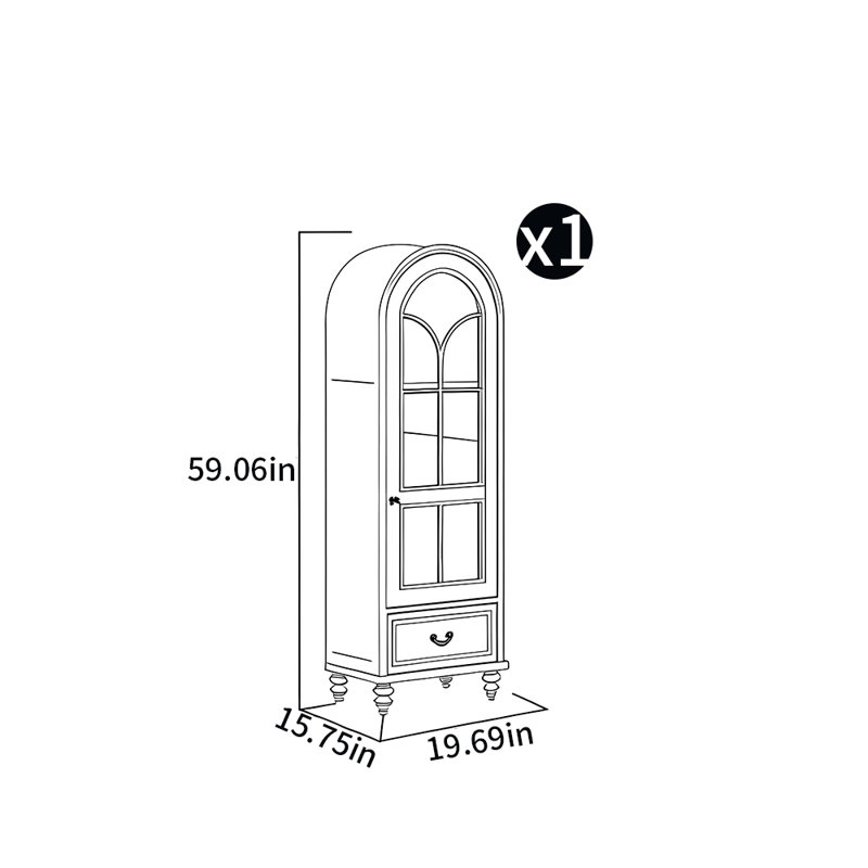 Arched Bookcase, (3 Shelves) 59.06"H x 19.69"W x 15.75" D