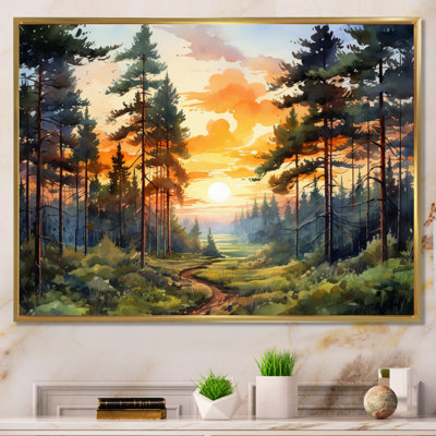 «Pine Tree Sunset Glow I», art encadré pin