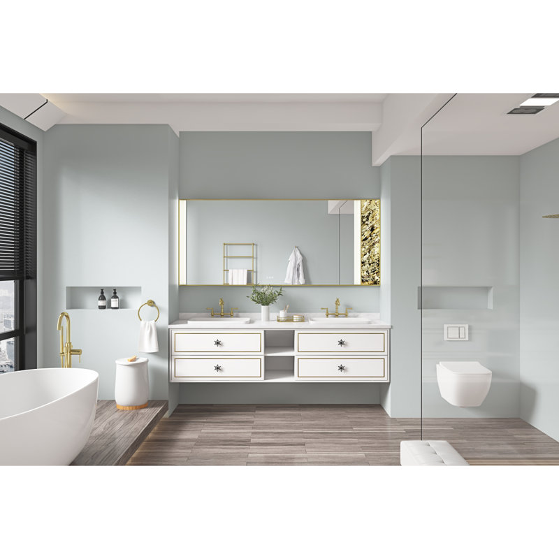 Miroir de salle de bain 72 x 36 pouces à DEL avec rétro-éclairage, fixation murale antibrouillard à mémoire de forme réglable