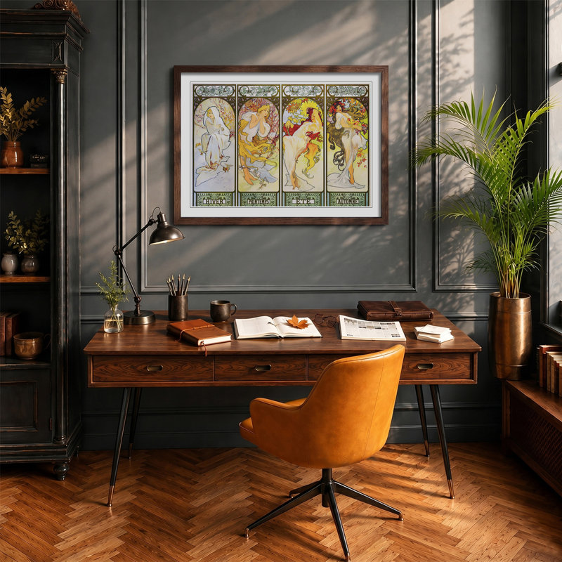 The Four Seasons by Alphonse Mucha - Framed Print, Walnut, 48cm H x 65cm W x 2cm D