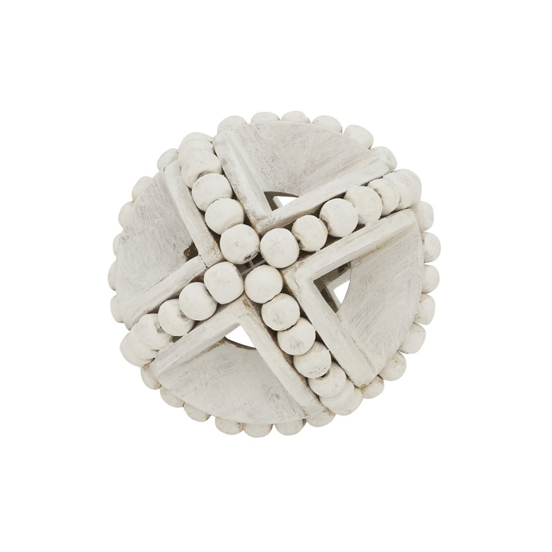 Textured Wooden Bead Orb, 4" H x 4" W x 4" D, White