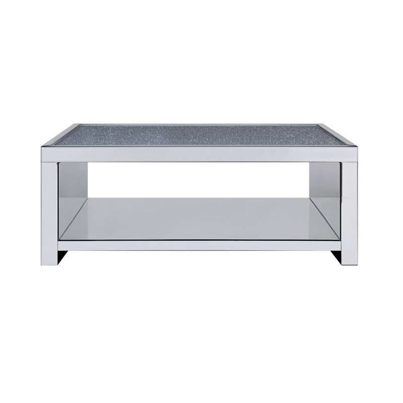 Abshire 48" Silver Glass Mirrored Coffee Table With Shelf