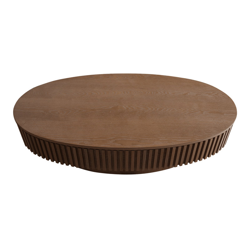 Table basse ovale moderne en noyer de 47 pouces avec rangement, table à thé d'appoint en placage de bois massif pour le salon, la chambre et le bureau