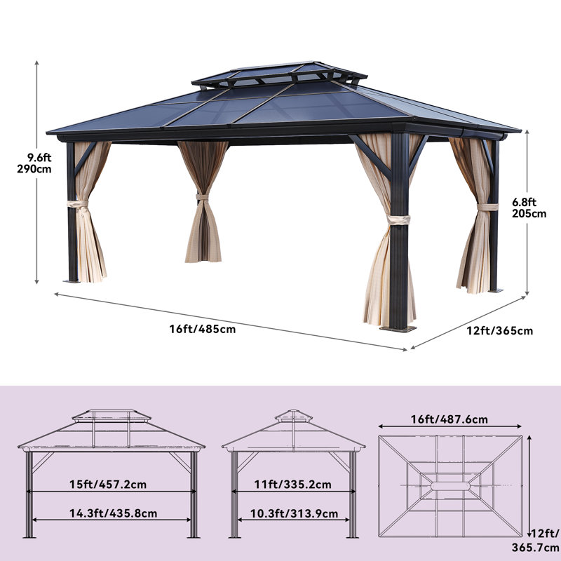 Pavillon de jardin double en polyéthylène avec cadre en aluminium, 16 pi L 12 pi. D