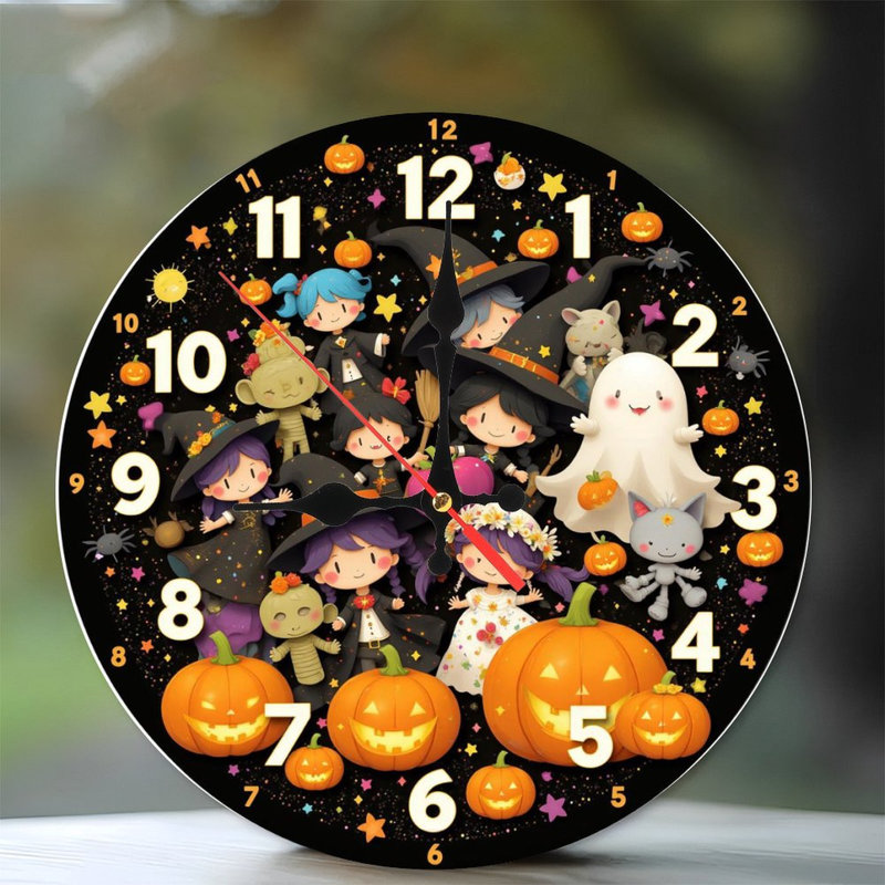Halloween witches pumpkins clock