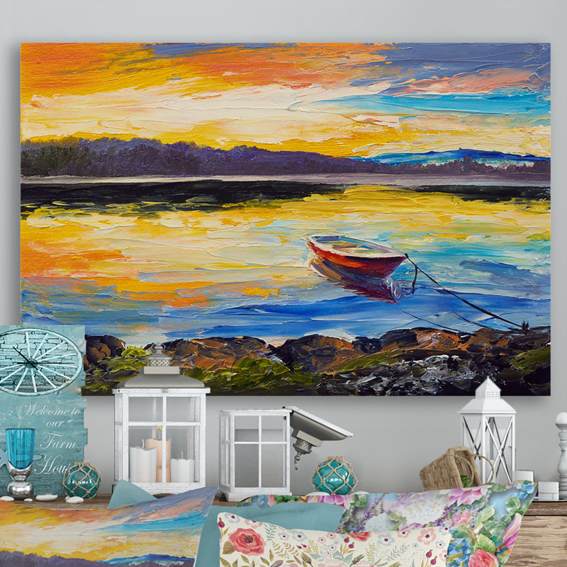 «Fishing Boart on Ocean Scenery», reproduction d'art sur toile, H 8 po x l 12 po x P 1 po, Toile tendue