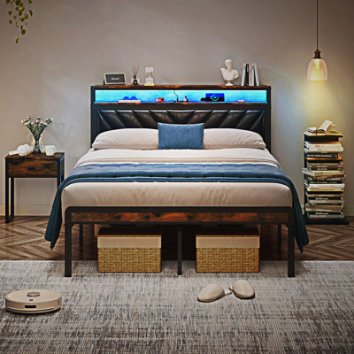 Platm Bed Frame With Upholstered Headboard And Charging Station