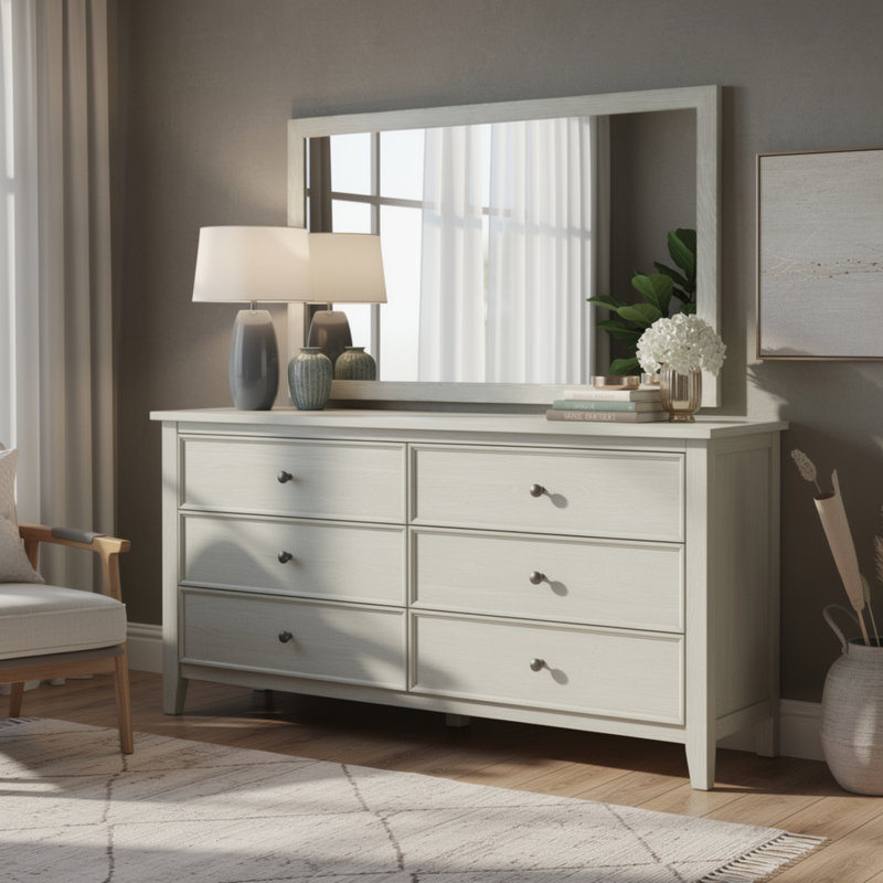 Miroir de commode Jisa, forme rectangulaire, conception encadrée, bois beige 38 x 50