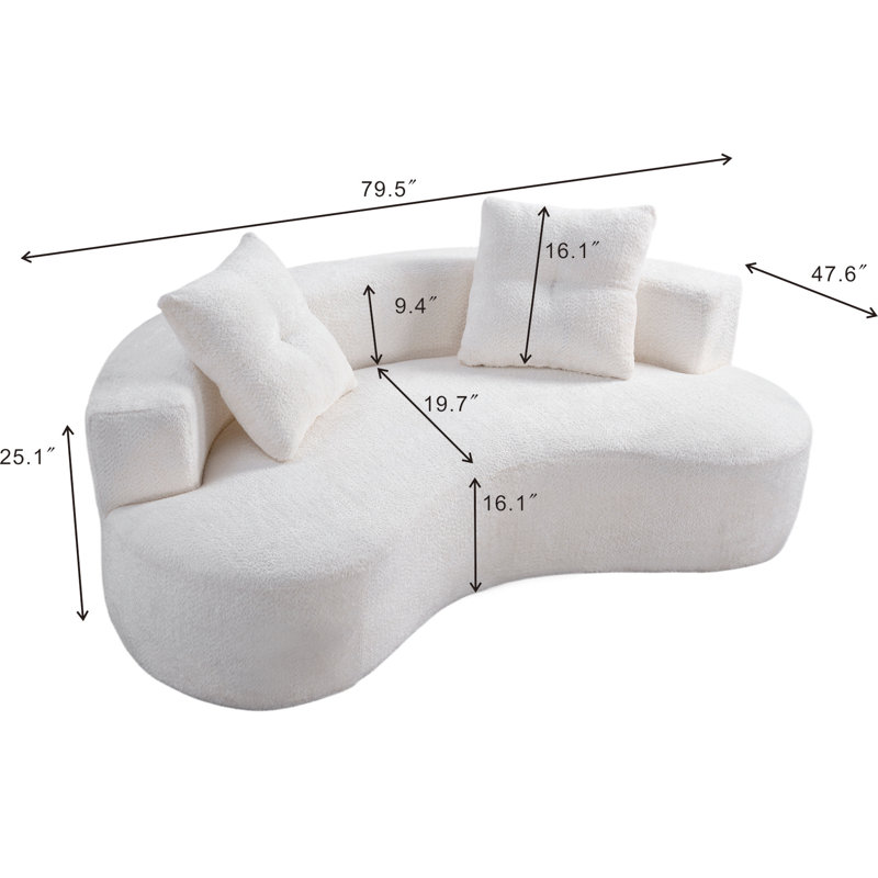 79.5" Modern Cloud Curved Sofa Boneless Couch mall Curved Compression Sofa Boucle Cloud Couch with 2 Pillows Modern Loveseat for Living Room Apartment & Reading Nook