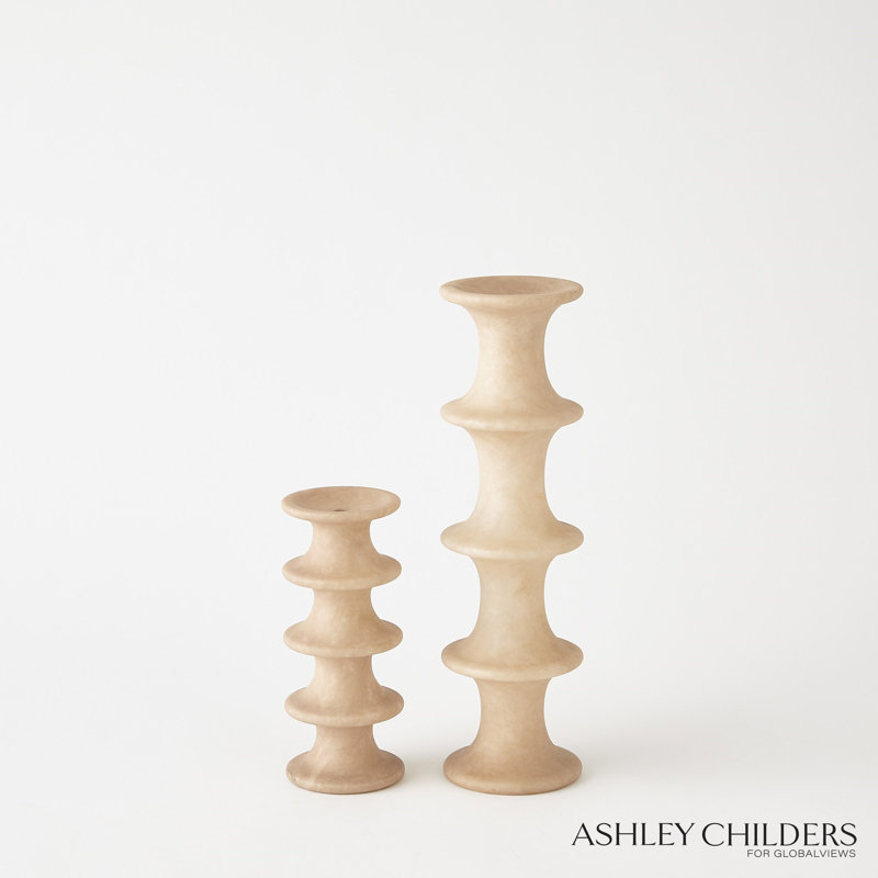 Ridge Alabaster Candlestick-Lg, 12.5" H x 3.5" W x 3.5" D, Brown