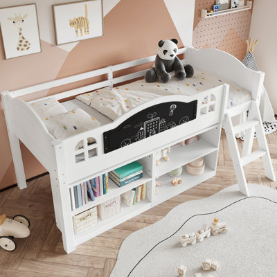 Elen Storage Bed with Blackboard, Staircase & Wooden Frame