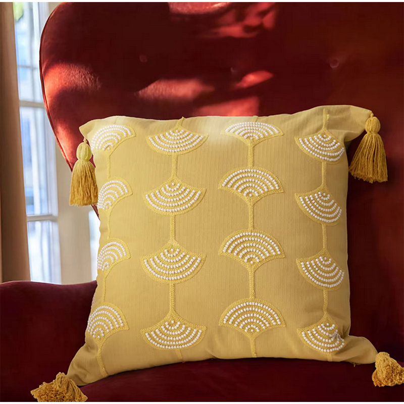  Housse de coussin floral en coton, Motif floral jaune