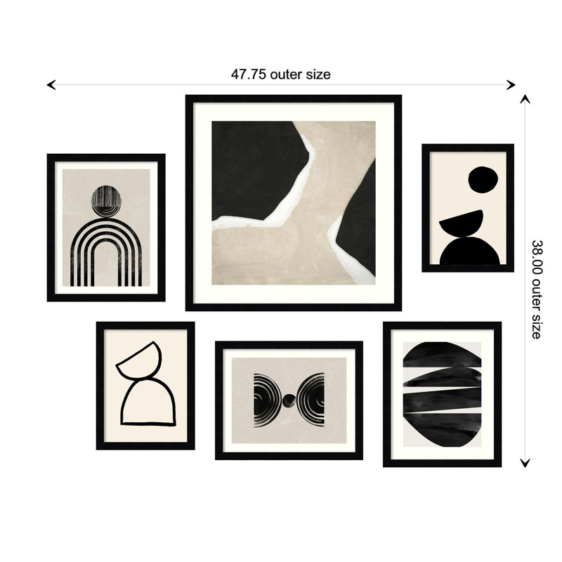 Neutral Shapes  - set of 6  by 1x Studio, Urban Road Framed Wall Art Prints, 39" H x 48" W, Black