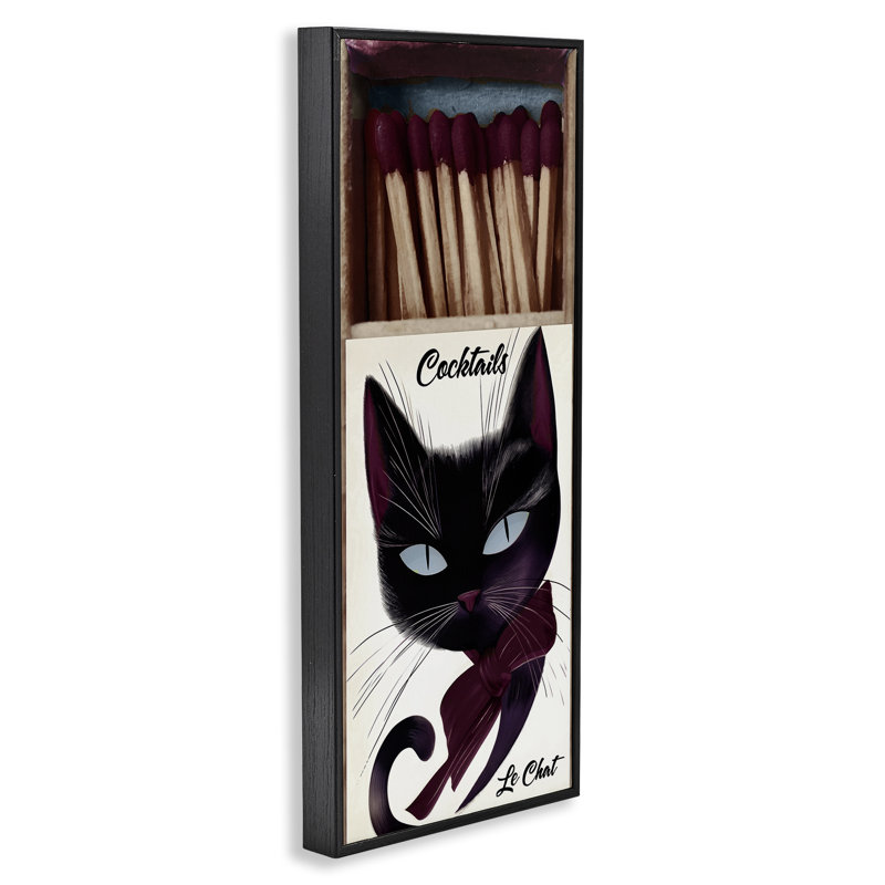 Giclée encadrée de boîte d'allumettes rétro, design par Annabelle Hall, H 24 po x l 10 po, Giclée encadrée noir minuit