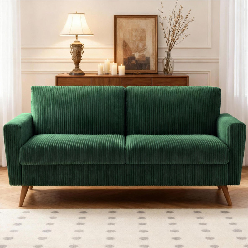 Upholstered Standard Loveseat, 35" H x 68" W x 30" D, Emerald Green Corduroy 