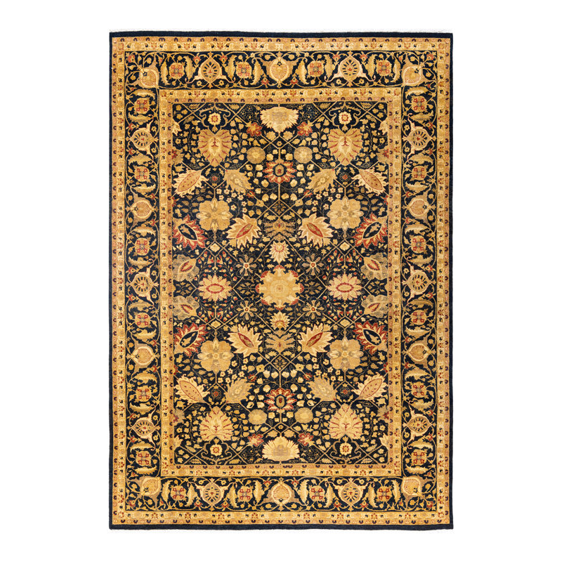 Tapis unique noué à la main noir de 6 pi 2 po x 8 pi 10 po Yucheng