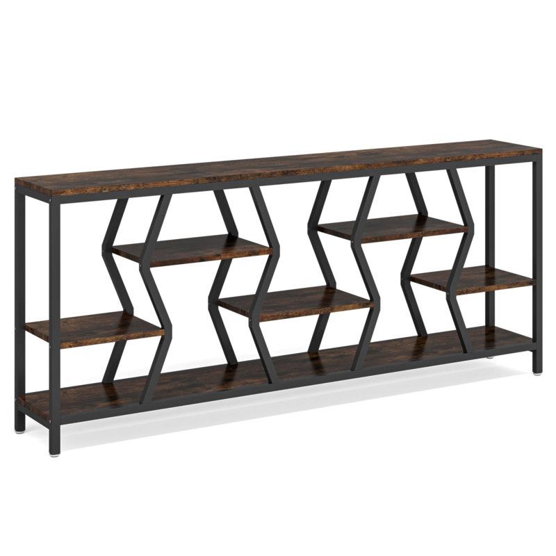 70.9 Inches Sofa Console Table With 4 Tier Wood Storage Shelves, Industrial Extra Long Narrow Entryway Accent Tables For Hallway, Living Room, Foyer (Rustic Brown)