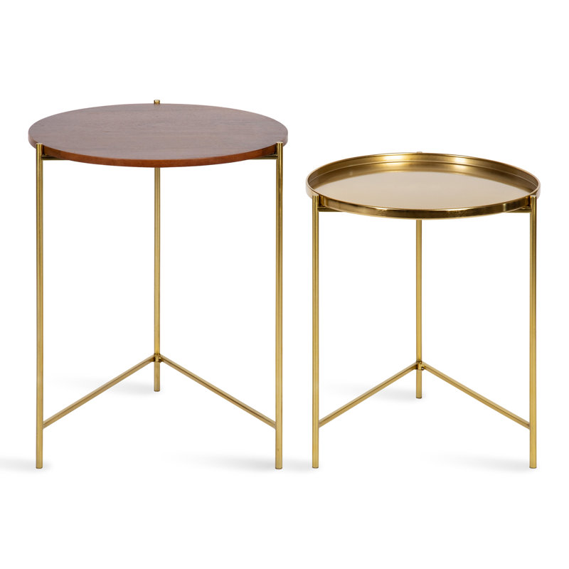 Gwynn Tray Top Nesting Tables, Walnut Brown Top/Gold Base