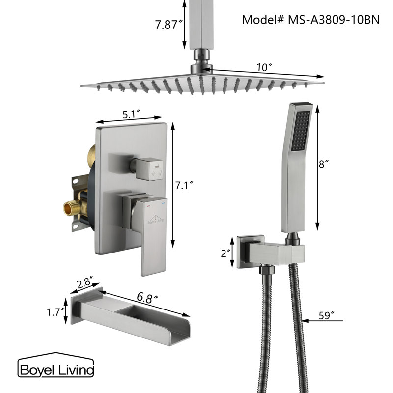 Brushed Nickel 10-Inch Ceiling Mount Rain Shower System with Handheld